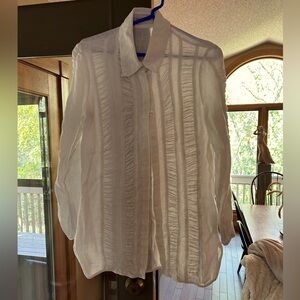 Anne Fontaine Paris 100% linen pleat ruffled button down blouse size 42 white